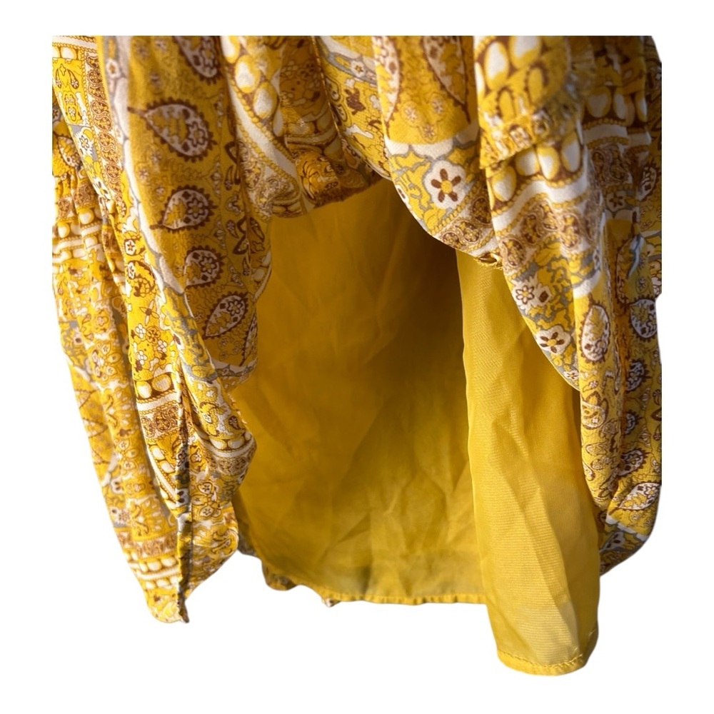 Hayden Women's Yellow Bandana Print Ruffle Sleeve Peplum Top Size S - Picture 5 of 9